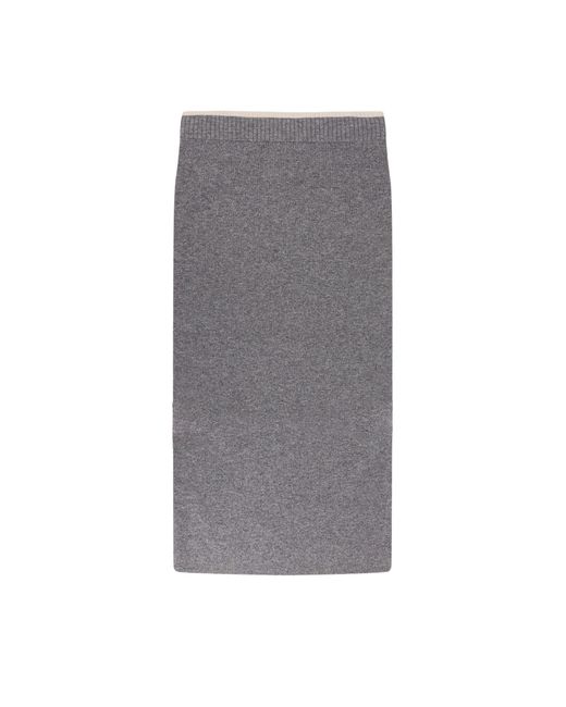 Pinko Gray Nuova Guinea Logo Patch Knitted Midi Skirt