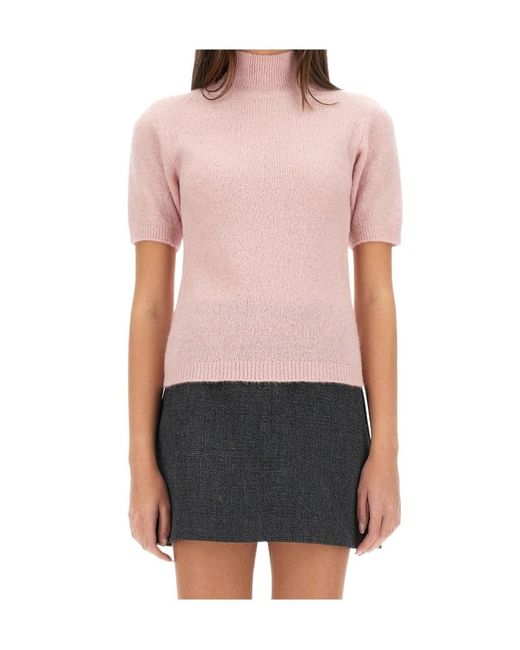 A.P.C. Purple High-Neck Short-Sleeved Jumper