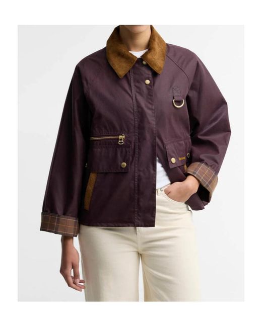 Barbour Purple Cordcollar Cropped Waxed Field Jacket