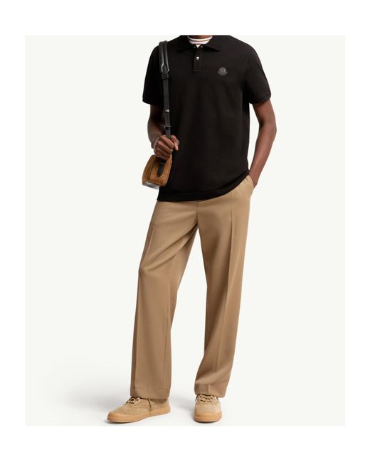 Moncler Black Logo Patch Cotton Piquet Polo Shirt for men