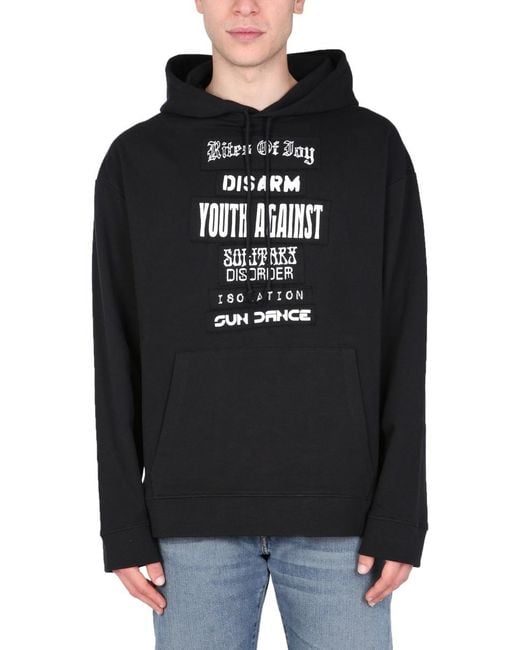 Raf Simons Black Slogan Patches Hoodie for men