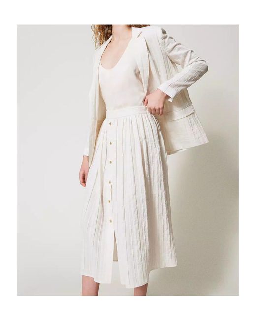Twinset White Linen-Blend Skirt