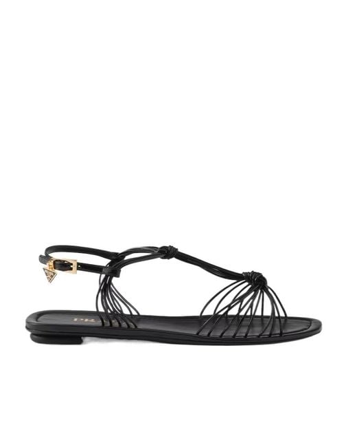 Prada Brown Triangle-Logo Sandals