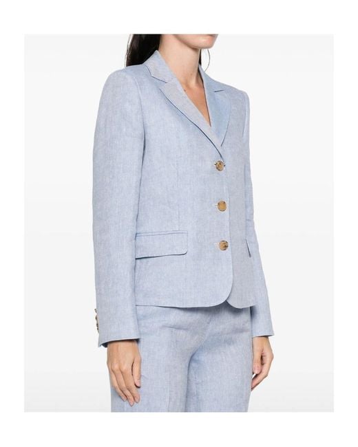Etro Blue V-Neck Linen Blazer