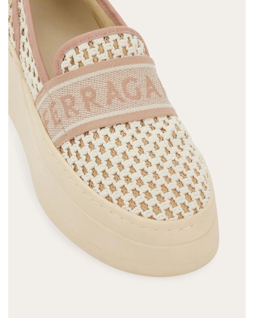 Ferragamo Natural Ferragamo Logo Jacquard Platform Sneakers