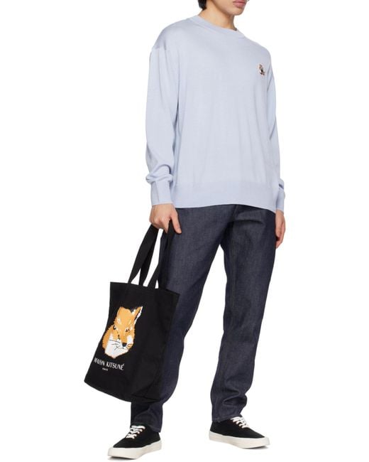 Maison Kitsuné Blue Ribbed-Edges Wool Sweatshirt for men