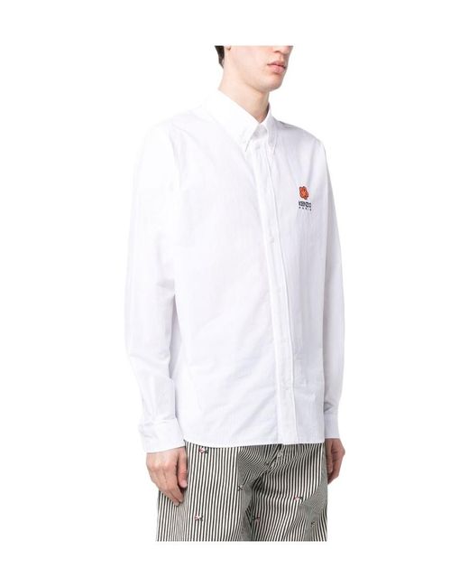 KENZO White Boke Flower Embroidered Buttoned Shirt for men