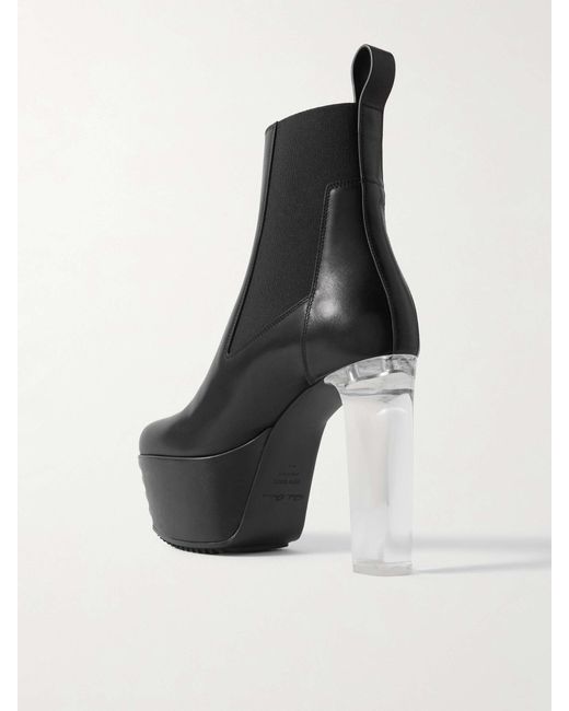 Rick Owens Black Minimal Grill Beatle Leather Platform Ankle Boots
