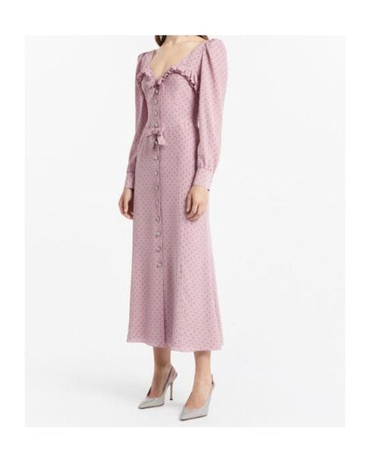 Alessandra Rich Pink Polka Dot Ruffled Midi Dress