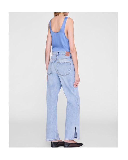 Anine Bing Blue Lea Silk Scoop-Neck Top