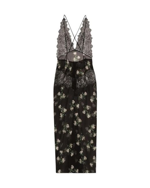 Dolce & Gabbana Black Violets-Print Dress With Lace Insert