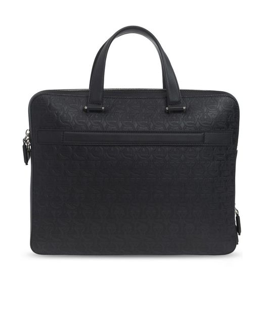 Ferragamo Black Logo Leather Briefcase for men