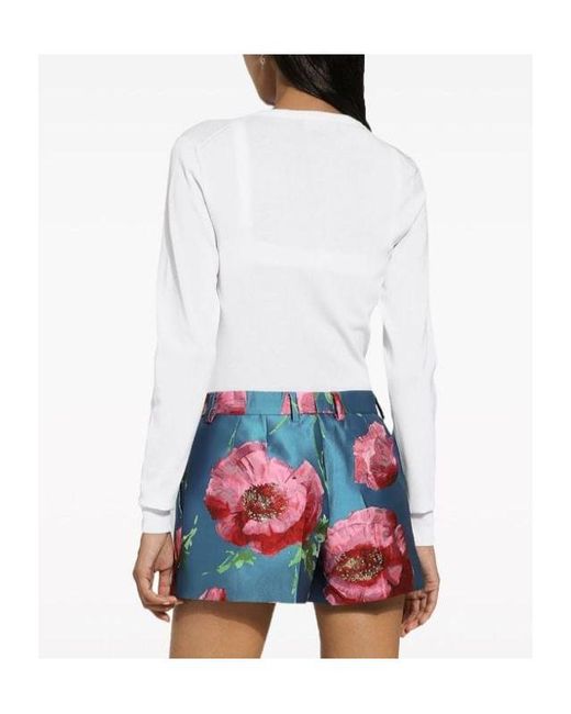 Dolce & Gabbana White Dg Logo Embroidered Crewneck Cardigan