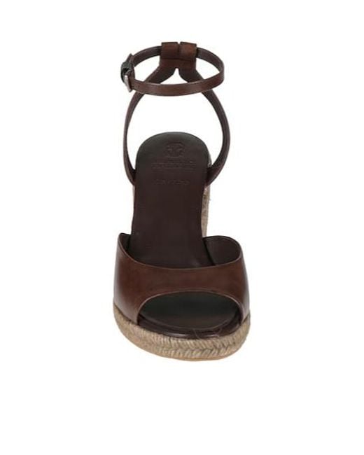 Brunello Cucinelli Metallic Strawwedge Heel Sandals