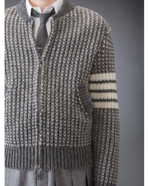 Thom Browne Gray Bar Chunky-Knit Bomber Jacket for men