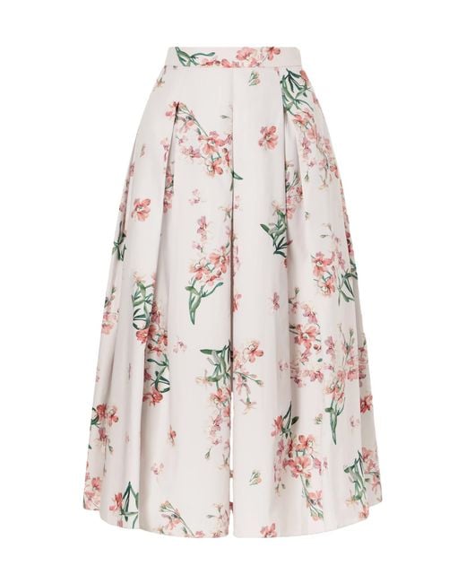 Erdem White Pleated Floral-Print Cotton-Poplin Midi Skirt