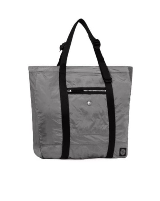 Stone Island Black Logo Patch Shopping Bag for men