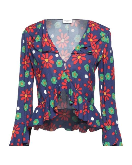 Saint Laurent Blue Floral Pattern Blouse