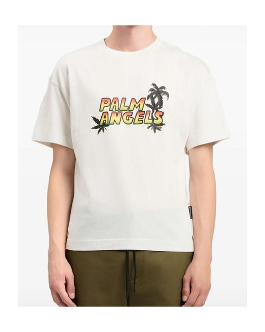 Palm Angels White Logo-Graphic T-Shirt for men