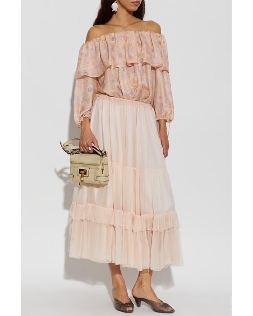 Chloé Natural Chloé Tiered Midi Skirt
