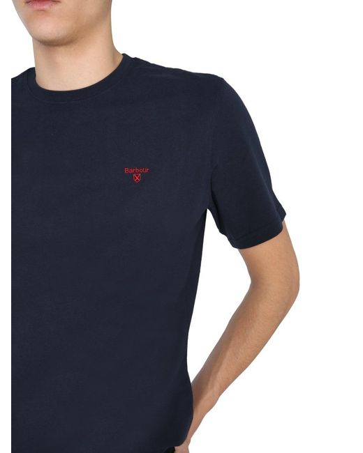 Barbour Blue Logo Embroidered T-Shirt for men