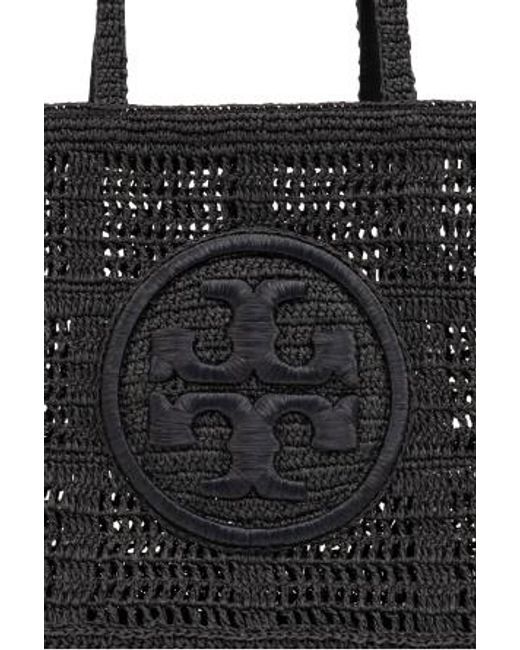 Tory Burch Black Ella Raffia Tote Bag