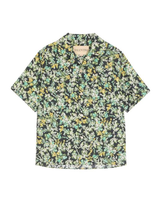 Valentino Green Papier Floral Printed Button-Up Bowling Shirt for men