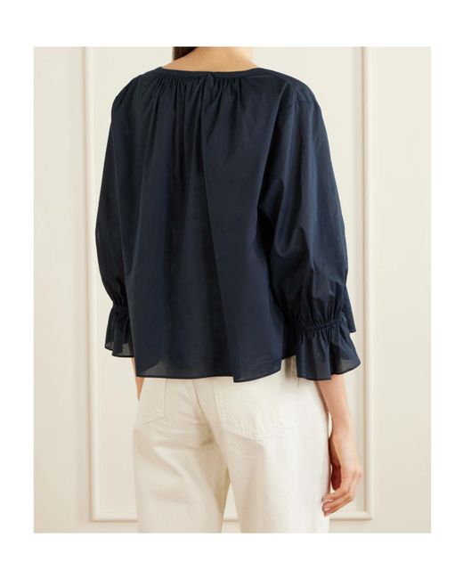 FRAME Blue The Poet Gathered Ruffled-Cuff Blouse
