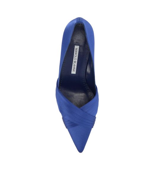Manolo Blahnik Blue Pleated Pointed-Toe Pumps