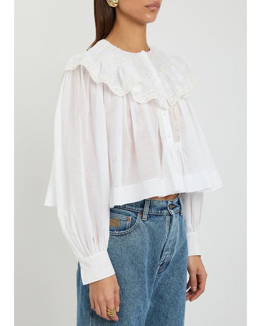 Chloé White Ruffled Cotton Blouse