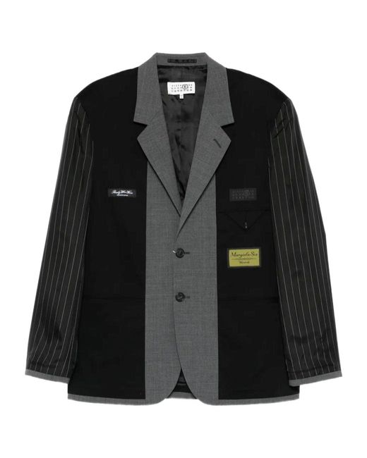 MM6 by Maison Margiela Black Pinstripe Panelled Blazer for men