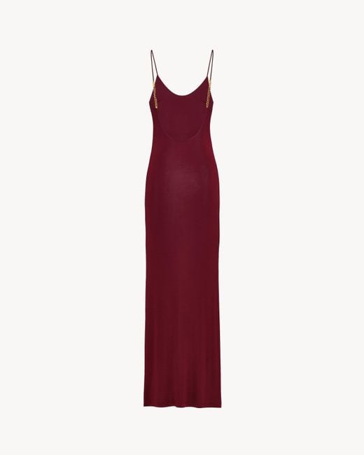 Saint Laurent Red Cassandre-Chain Backless Dress