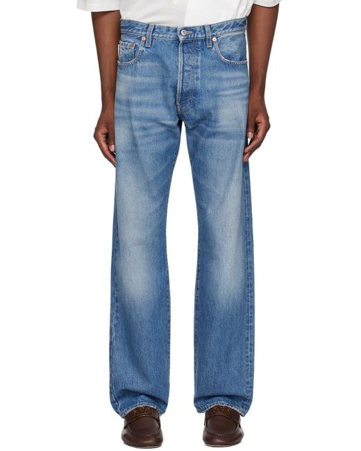 Valentino Blue Logo Patch Straight Leg Jeans for men