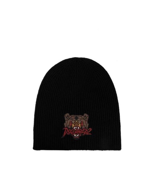 DSquared² Black Logo-Embroidered Beanie for men