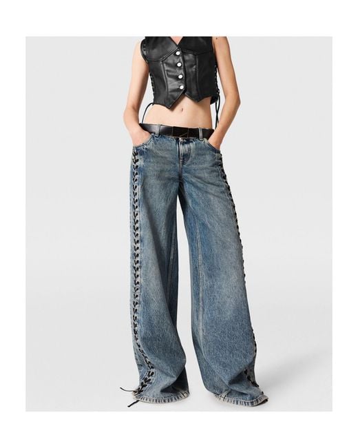 Stella McCartney Blue Wide-Leg Lace-Up Denim Jeans