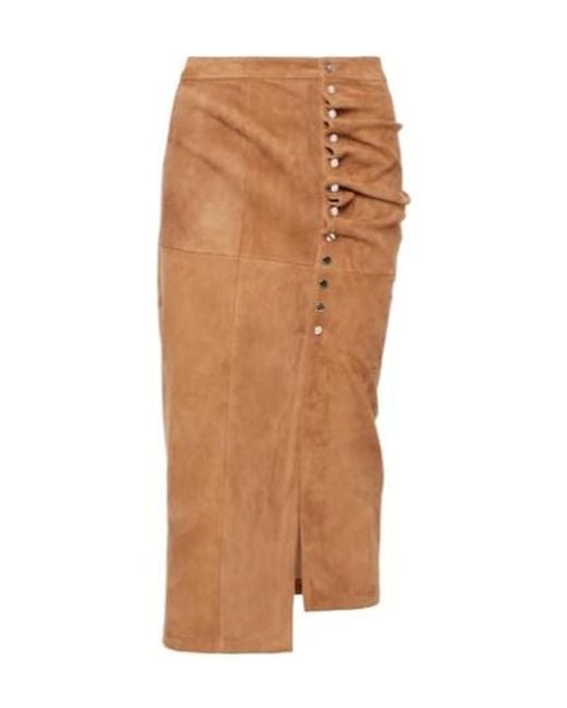 Rabanne Brown Ruched Suede Midi Skirt