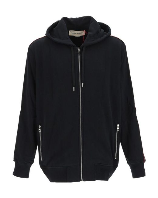 Alexander McQueen Blue Logo-Tape Zip-Up Hoodie for men