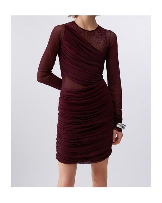Liu Jo Purple Jewel-Embroidered Tulle Dress