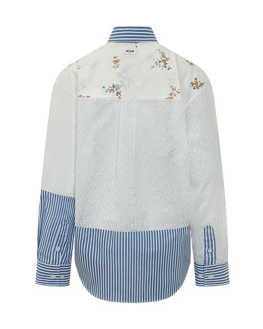 MSGM Blue Long-Sleeved Curved Hem Shirt
