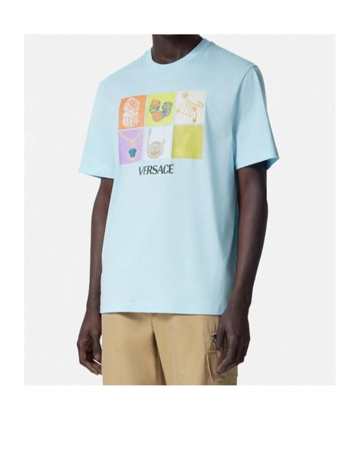 Versace Blue Graphic-Printed Crewneck T-Shirt for men