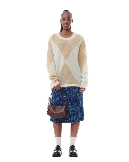 Ganni Natural Diamond Pattern Knitted Jumper