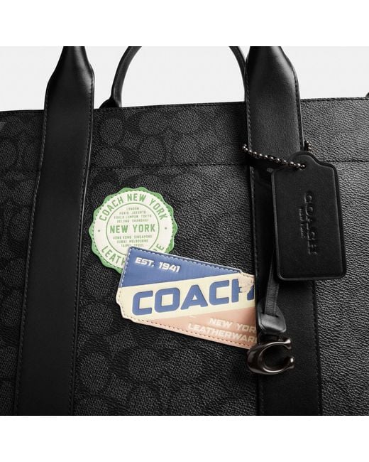 COACH Black Patch Detailed Wesley Tote Bag for men