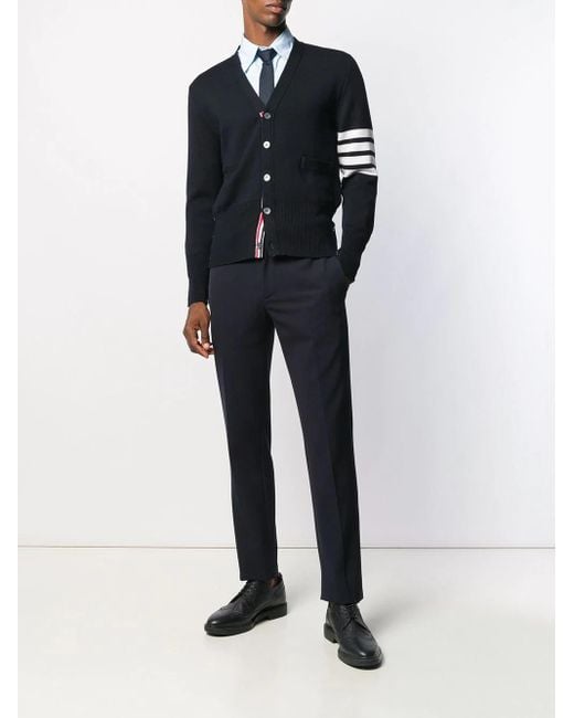 Thom Browne Blue Bar Striped Straight Hem Cardigan for men