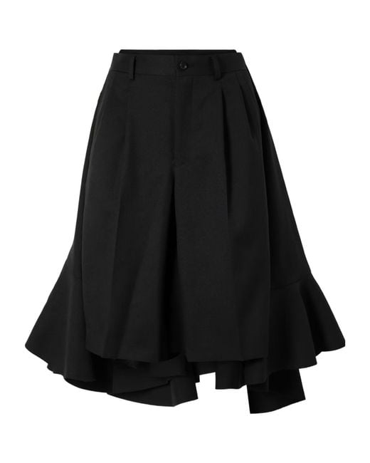 Comme des Garçons Black Wide-Leg Twill Ruffled Shorts