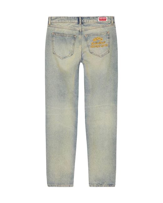 KENZO Gray Logo Patch Straight-Leg Jeans for men