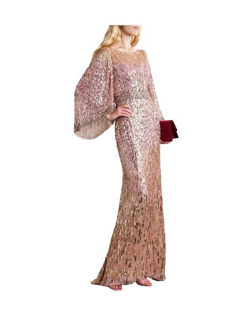 Jenny Packham Pink Shimmer Sequin Evening Dress