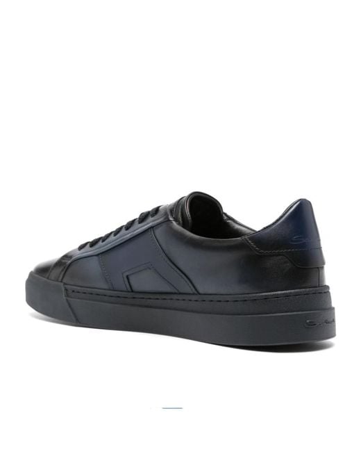 Santoni Blue Logo Debossed Almond Toe Sneakers for men