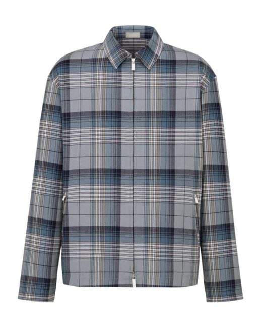 Dior Blue Homme Checked Zipped Shirt for men