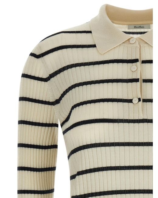Max Mara Gray Striped Knitted Polo Shirt