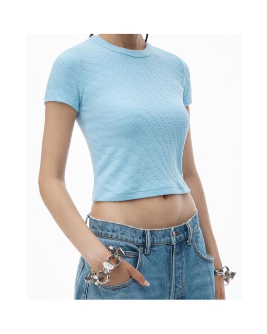 Alexander Wang Blue Logo Jacquard Crewneck Knit Top